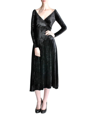 Tadashi Vintage Black Crushed Velvet Midi Dress