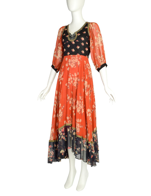 Thea Porter Vintage 1971 Iconic Bohemian Mixed Floral Red Black Full S –  Amarcord Vintage Fashion