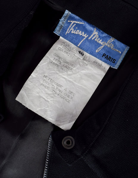 Thierry Mugler Vintage 1980s Black Wool Belted Shirt Dress