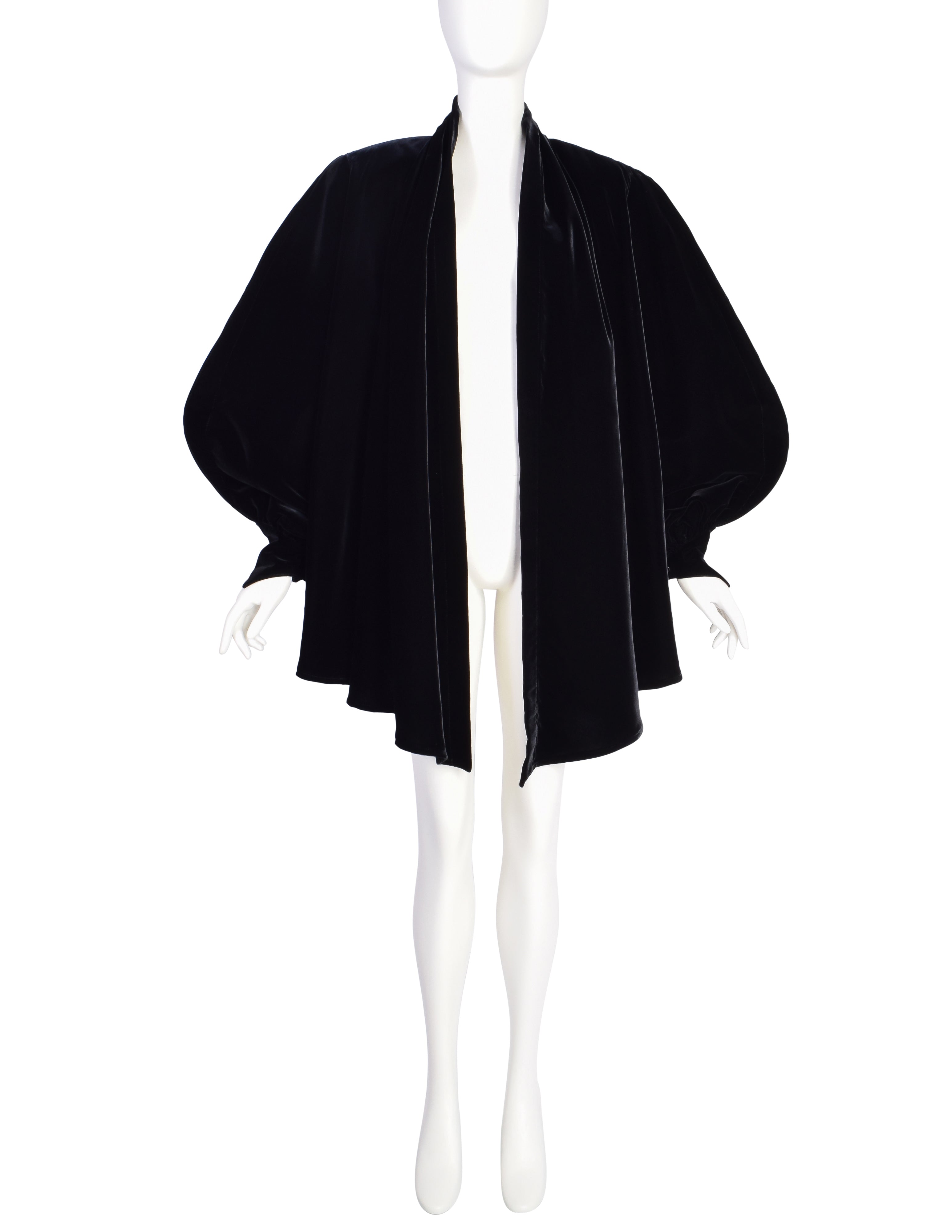 Thierry Mugler 花柄ノーカラージャケット　ベロア　黒　9AR Thierry Mugler Vintage 1980s Black Velvet Draping High Low
