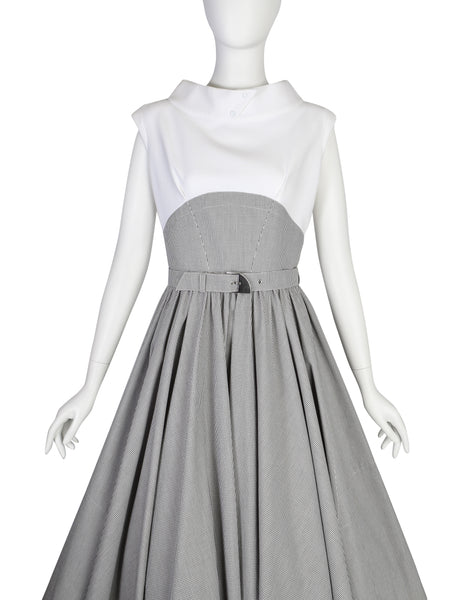 Thierry Mugler Vintage SS 1987 Black White Gingham Cotton Full Skirt Dress