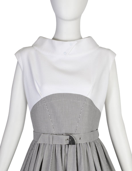 Thierry Mugler Vintage SS 1987 Black White Gingham Cotton Full Skirt Dress