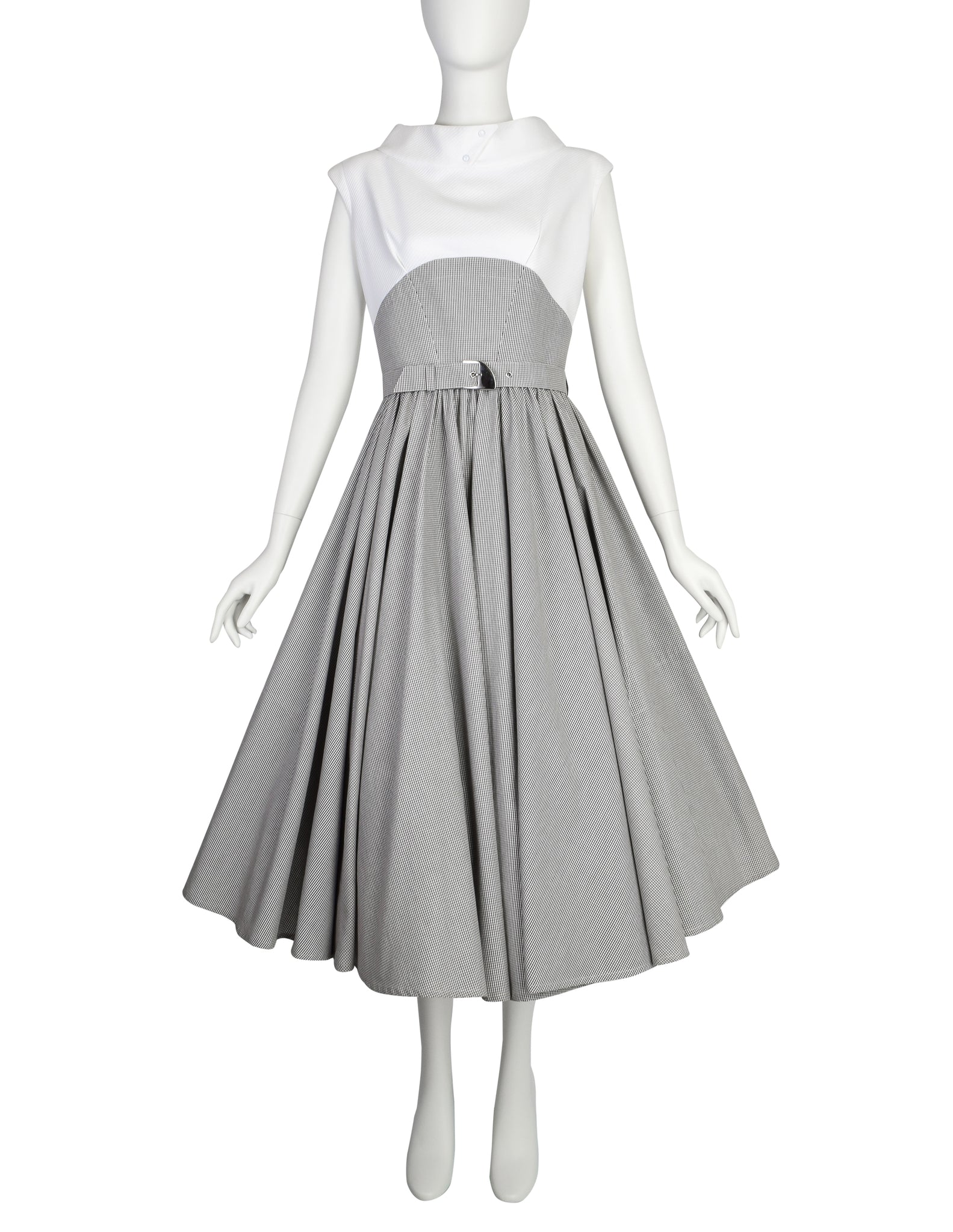 Thierry Mugler Vintage SS 1987 Black White Gingham Cotton Full Skirt Dress