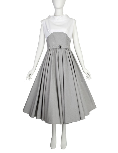 Thierry Mugler Vintage SS 1987 Black White Gingham Cotton Full Skirt Dress