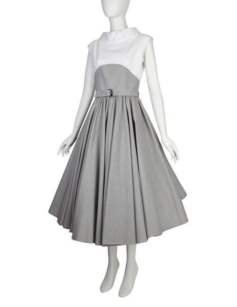 Thierry Mugler Vintage SS 1987 Black White Gingham Cotton Full Skirt Dress