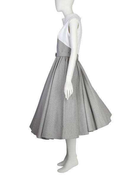 Thierry Mugler Vintage SS 1987 Black White Gingham Cotton Full Skirt Dress