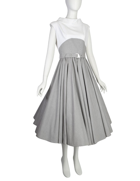 Thierry Mugler Vintage SS 1987 Black White Gingham Cotton Full Skirt Dress