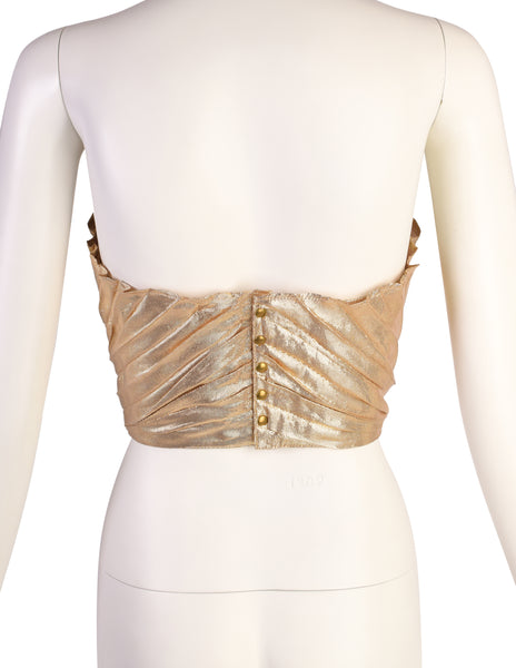 Thierry Mugler Vintage 1985-86 ICONIC 'Benitier Plisse' Gold Pleated Silk Lame Bustier Top