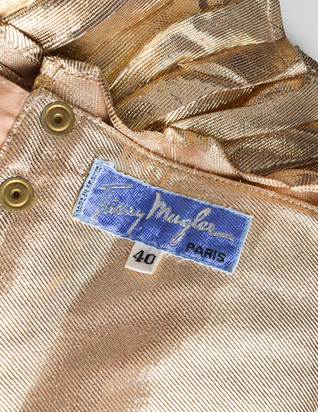 Thierry Mugler Vintage 1985-86 ICONIC 'Benitier Plisse' Gold Pleated Silk Lame Bustier Top