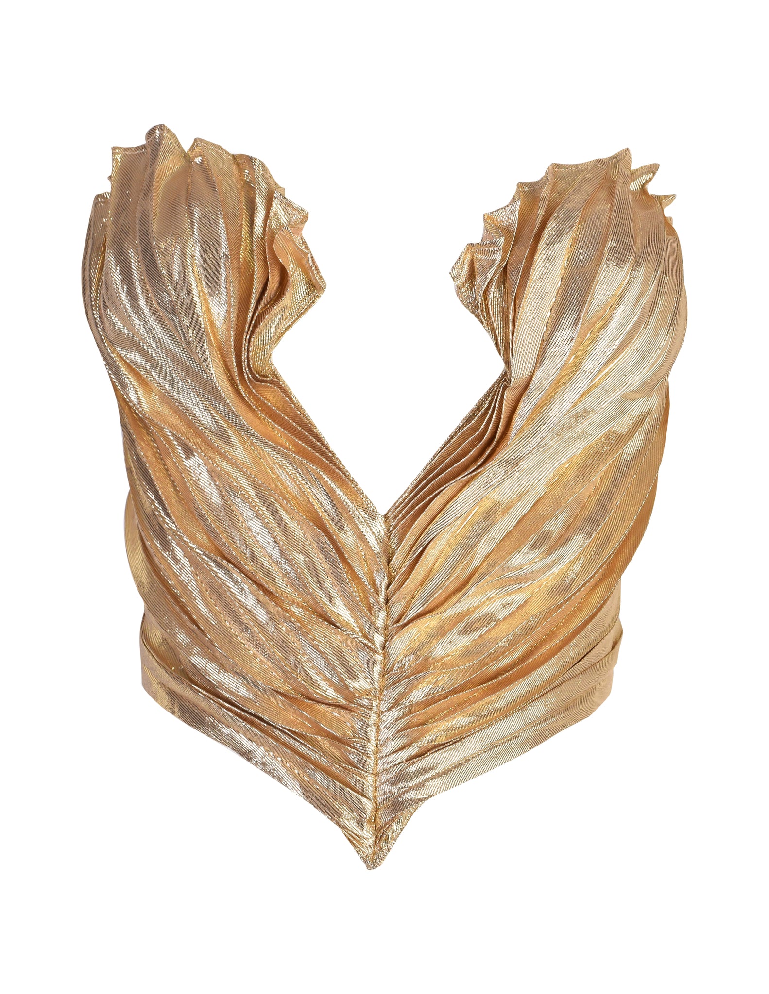 Thierry Mugler Vintage 1985-86 ICONIC 'Benitier Plisse' Gold Pleated Silk Lame Bustier Top