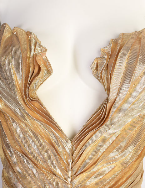 Thierry Mugler Vintage 1985-86 ICONIC 'Benitier Plisse' Gold Pleated Silk Lame Bustier Top