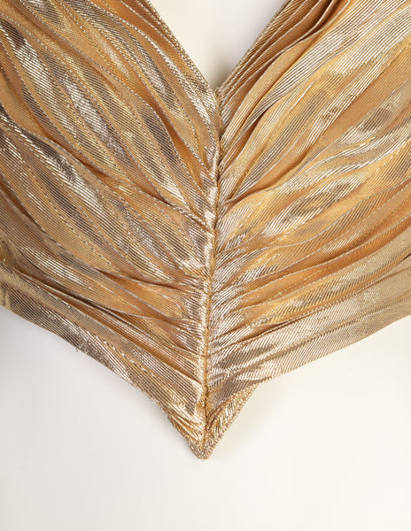Thierry Mugler Vintage 1985-86 ICONIC 'Benitier Plisse' Gold Pleated Silk Lame Bustier Top