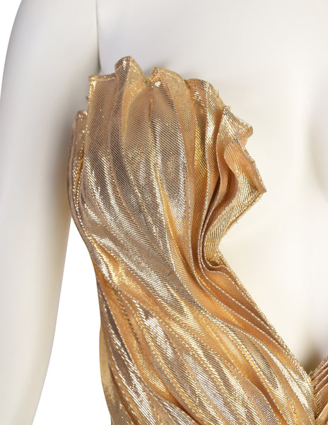 Thierry Mugler Vintage 1985-86 ICONIC 'Benitier Plisse' Gold Pleated Silk Lame Bustier Top