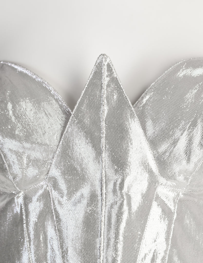 Bustier Corset Thierry Mugler Vintage 1980/1990 - Soie Lamé Argenté, Taille S, Occasion