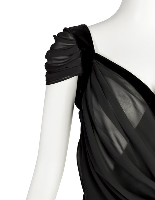 Thierry Mugler Vintage Black Sheer Georgette Velvet Draping
