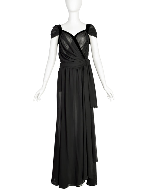 Thierry Mugler Vintage Black Sheer Georgette Velvet Draping Goddess Go –  Amarcord Vintage Fashion