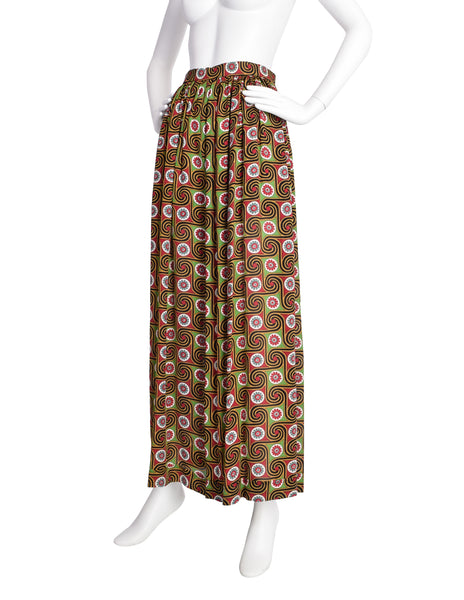 Todd Oldham Vintage SS 1993 Floral Op Art Print Silk Wide Leg Palazzo Pants