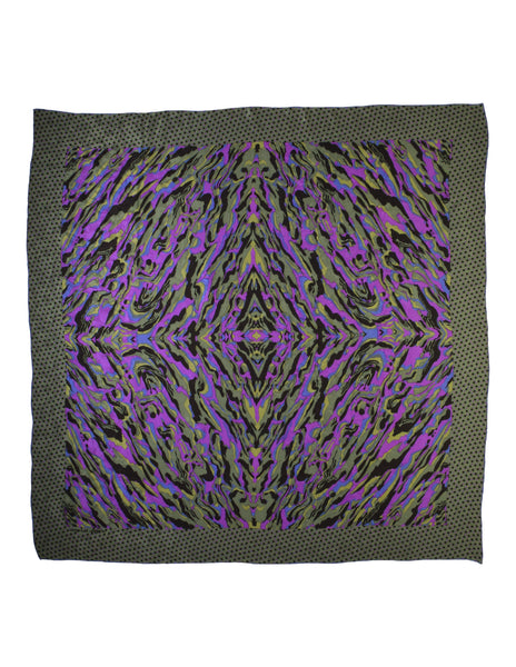 Ungaro Vintage Green Purple Black Abstract Print Oversized Silk Jacquard Pareo Sarong Wrap Scarf
