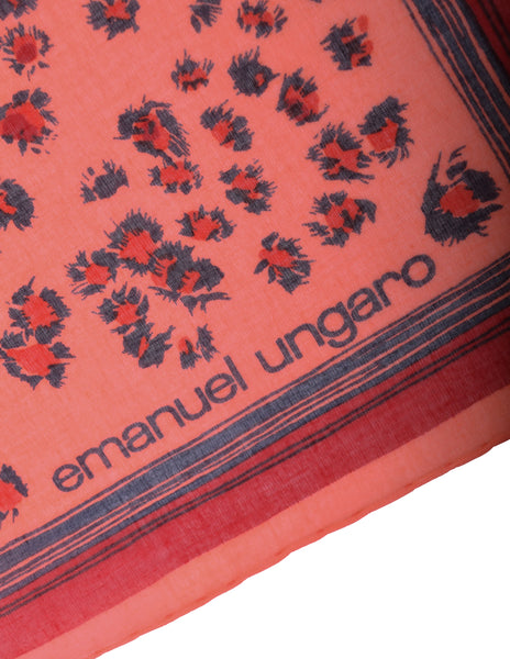 Ungaro Vintage Peach Red Leopard Animal Print Cotton Scarf