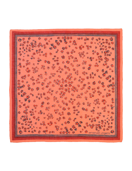 Ungaro Vintage Peach Red Leopard Animal Print Cotton Scarf