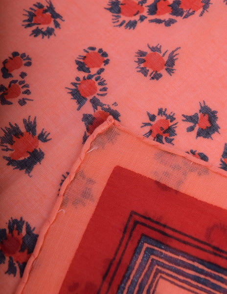 Ungaro Vintage Peach Red Leopard Animal Print Cotton Scarf