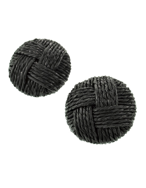 Ugo Correani Vintage 1980s Huge Oversized Black Woven Raffia Dome Earrings
