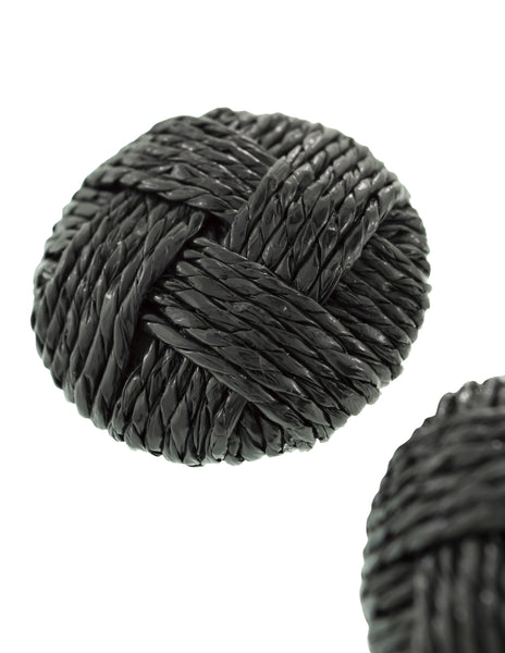 Ugo Correani Vintage 1980s Huge Oversized Black Woven Raffia Dome Earrings