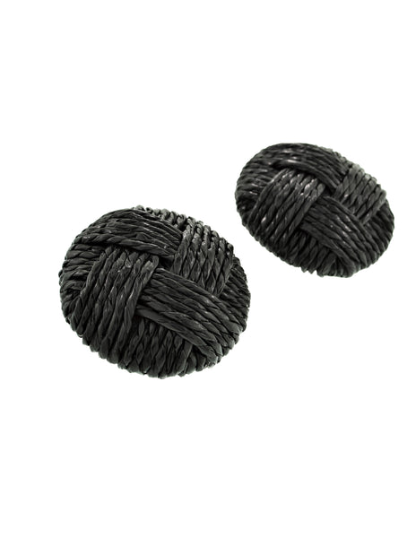 Ugo Correani Vintage 1980s Huge Oversized Black Woven Raffia Dome Earrings