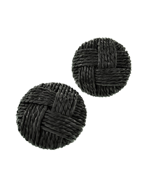 Ugo Correani Vintage 1980s Huge Oversized Black Woven Raffia Dome Earrings