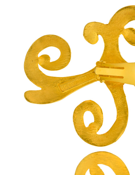 Ugo Correani Vintage Oversize Matte Gold Scrolling Swirl Statement Earrings
