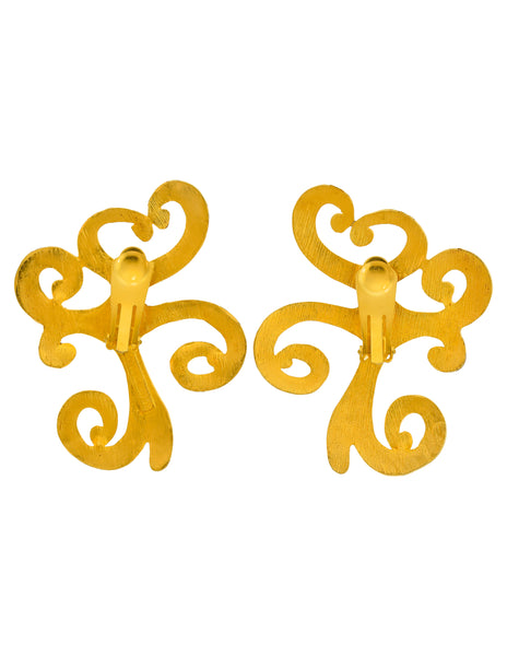 Ugo Correani Vintage Oversize Matte Gold Scrolling Swirl Statement Earrings