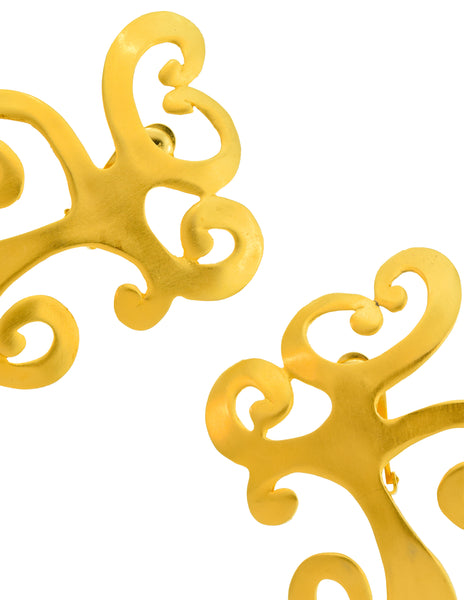 Ugo Correani Vintage Oversize Matte Gold Scrolling Swirl Statement Earrings