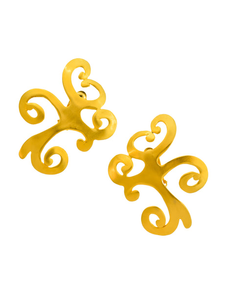 Ugo Correani Vintage Oversize Matte Gold Scrolling Swirl Statement Earrings