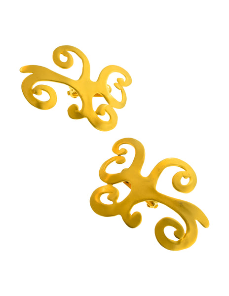 Ugo Correani Vintage Oversize Matte Gold Scrolling Swirl Statement Earrings