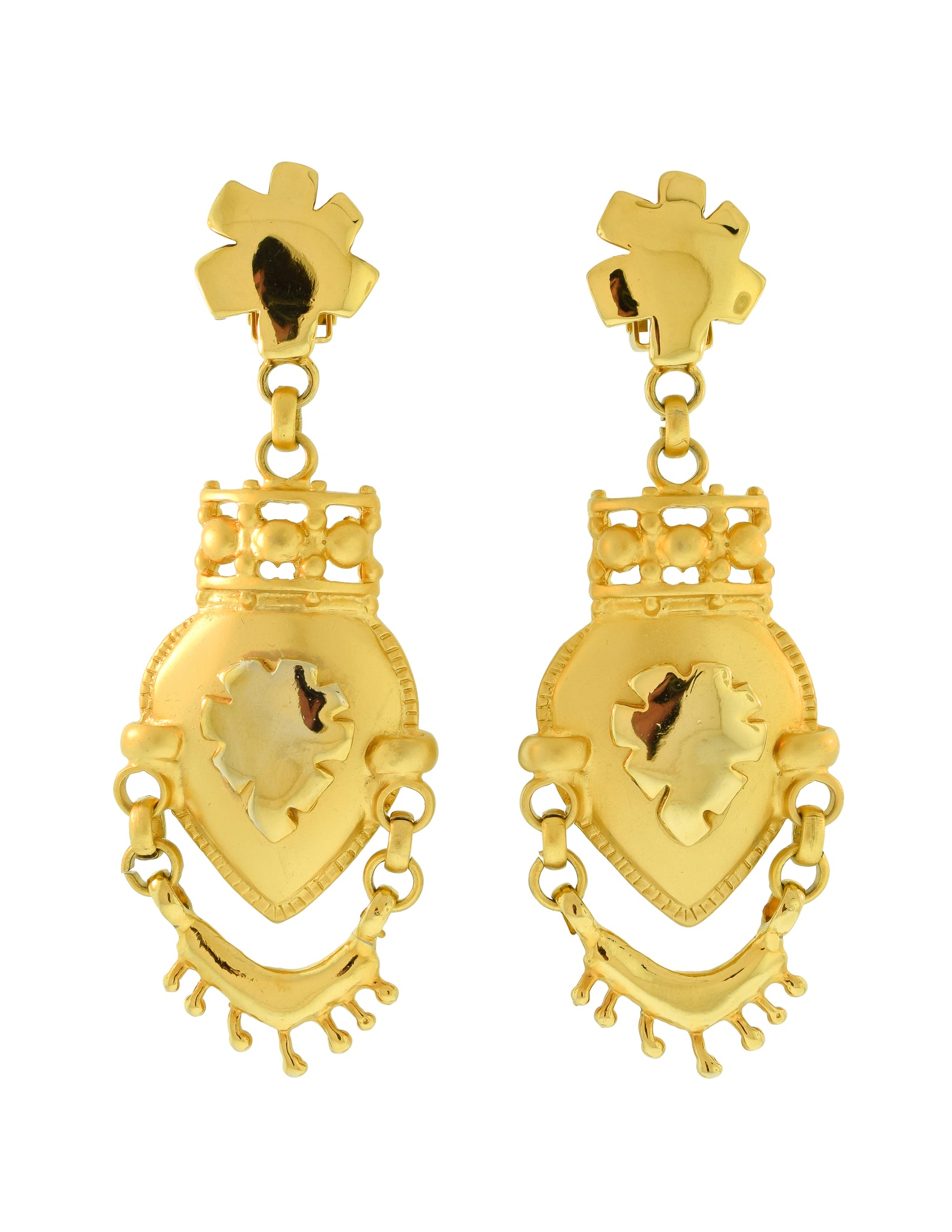 Ugo Correani Vintage 1980s Golden Etruscan Vase Dangling Earrings