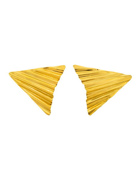 Ugo Correani Vintage 1980s Large Shiny Gold Wavy Triangle Earrings