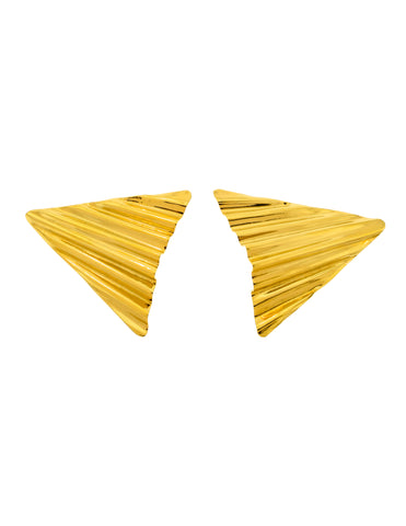 Ugo Correani Vintage 1980s Large Shiny Gold Wavy Triangle Earrings