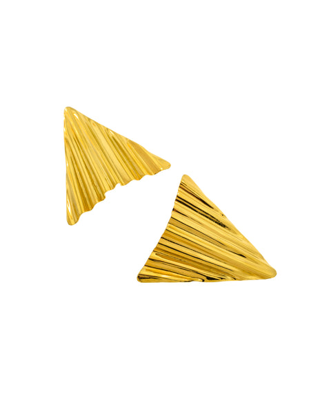 Ugo Correani Vintage 1980s Large Shiny Gold Wavy Triangle Earrings