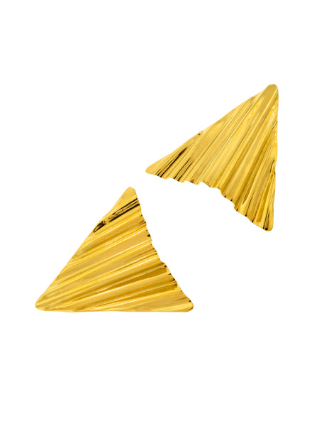 Ugo Correani Vintage 1980s Large Shiny Gold Wavy Triangle Earrings