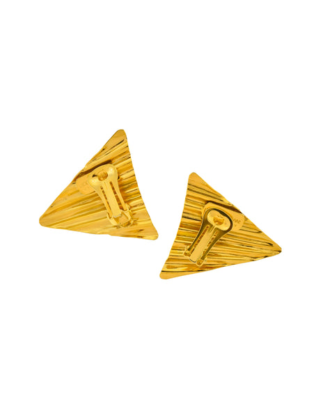 Ugo Correani Vintage 1980s Large Shiny Gold Wavy Triangle Earrings