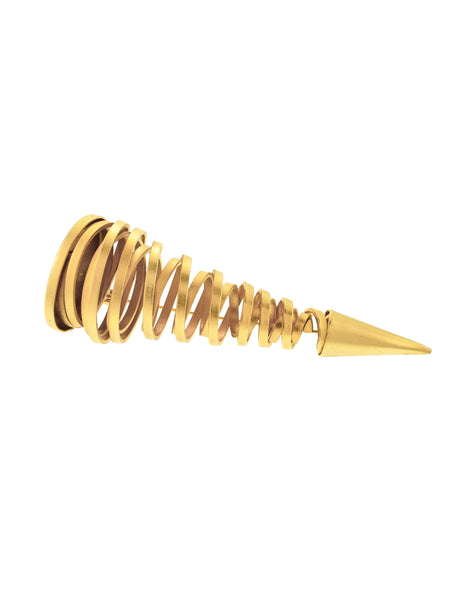 Ugo Correani Vintage 1980s Matte Gold Twisted Spiral Tornado Brooch Pin