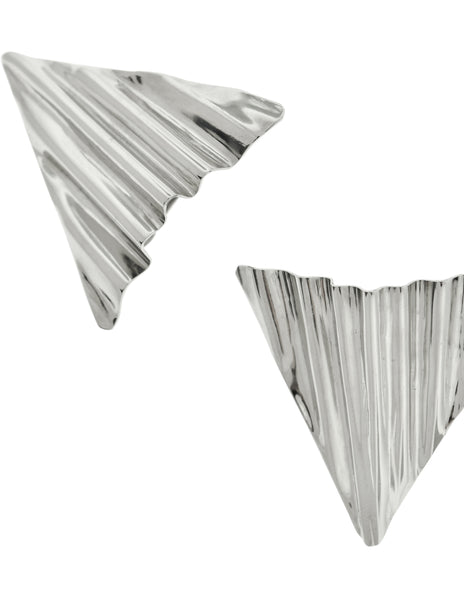Ugo Correani Vintage 1980s Large Shiny Silver Wavy Triangle Earrings