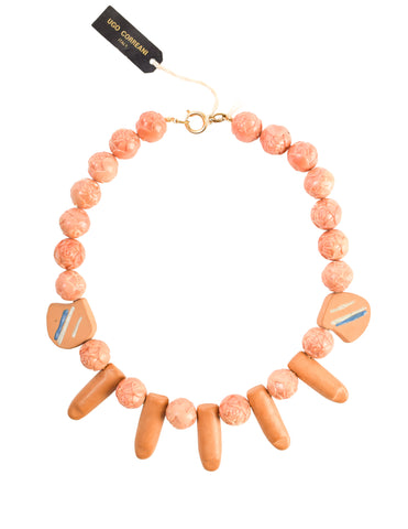 Ugo Correani Vintage Phallic Floral Terracotta Clay Beaded Necklace