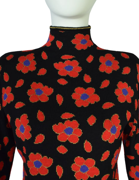 Ungaro Vintage Black Red Purple Gold Metallic Floral Sweater