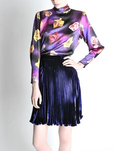 Ungaro Vintage Pleated Purple Velvet Circle Skirt