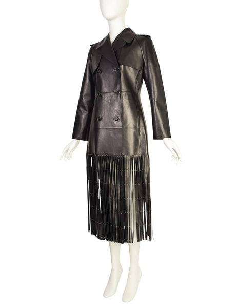 Valentino Resort 2015 REMARKABLE Black Leather Gold & Silver Studded 'Tree of Life' Fringe Trench Coat