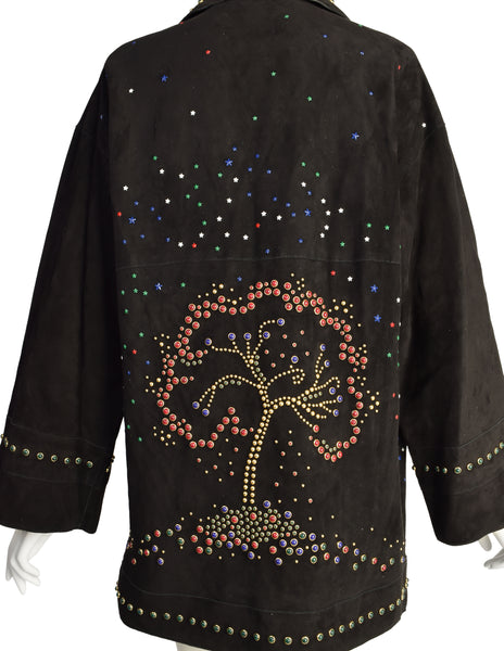 Valentino c 2015-2016 Black Sheepskin Suede Multicolor Studded Embellished Tree Jacket