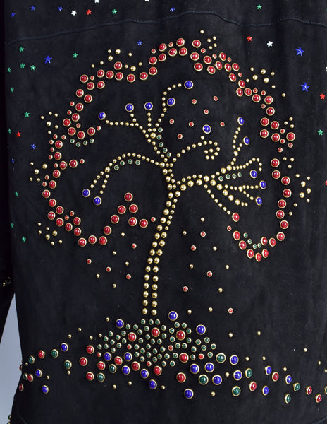 Valentino c 2015-2016 Black Sheepskin Suede Multicolor Studded Embellished Tree Jacket