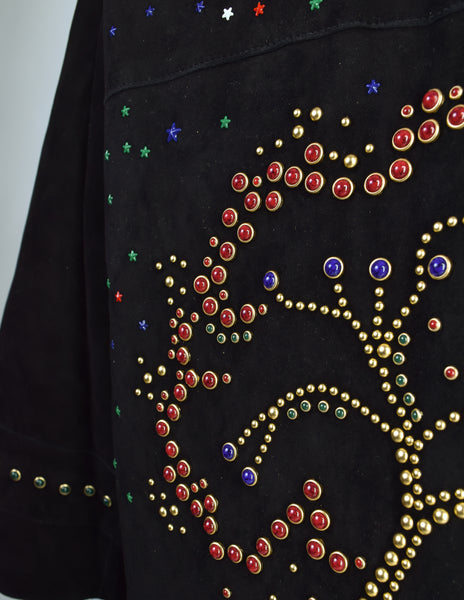 Valentino c 2015-2016 Black Sheepskin Suede Multicolor Studded Embellished Tree Jacket