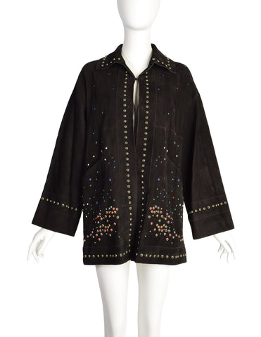 Valentino c 2015-2016 Black Sheepskin Suede Multicolor Studded Embellished Tree Jacket